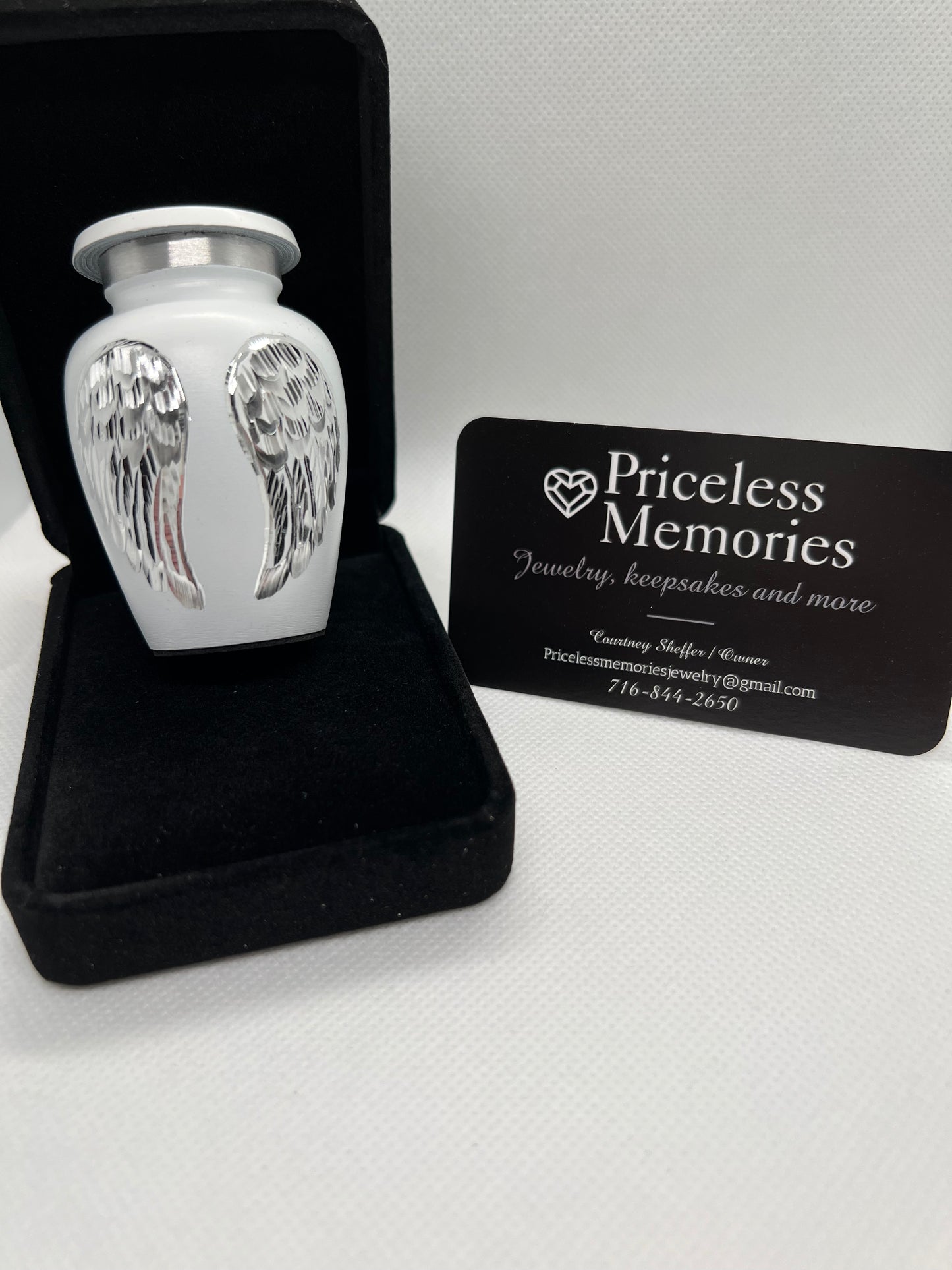 White angel wing mini keepsake urn